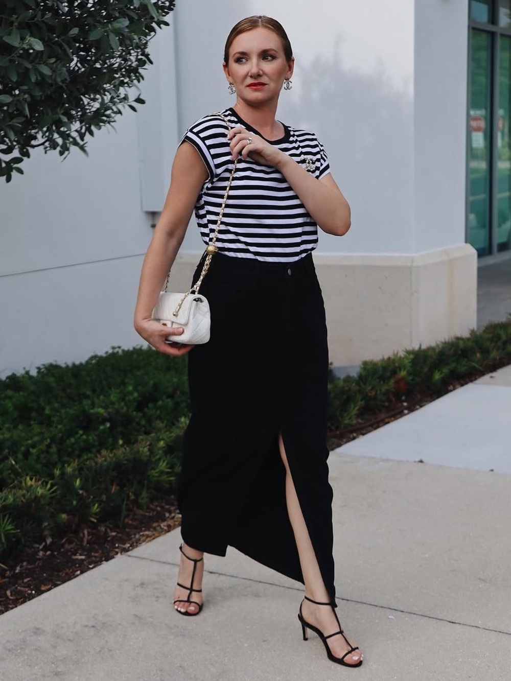 Milumia Black Denim Maxi Skirt High Waist Front Slit Size M